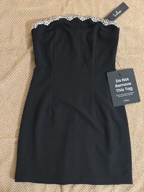 Lulu's Suraya Black Rhinestone Strapless Bodycon Mini Dress
